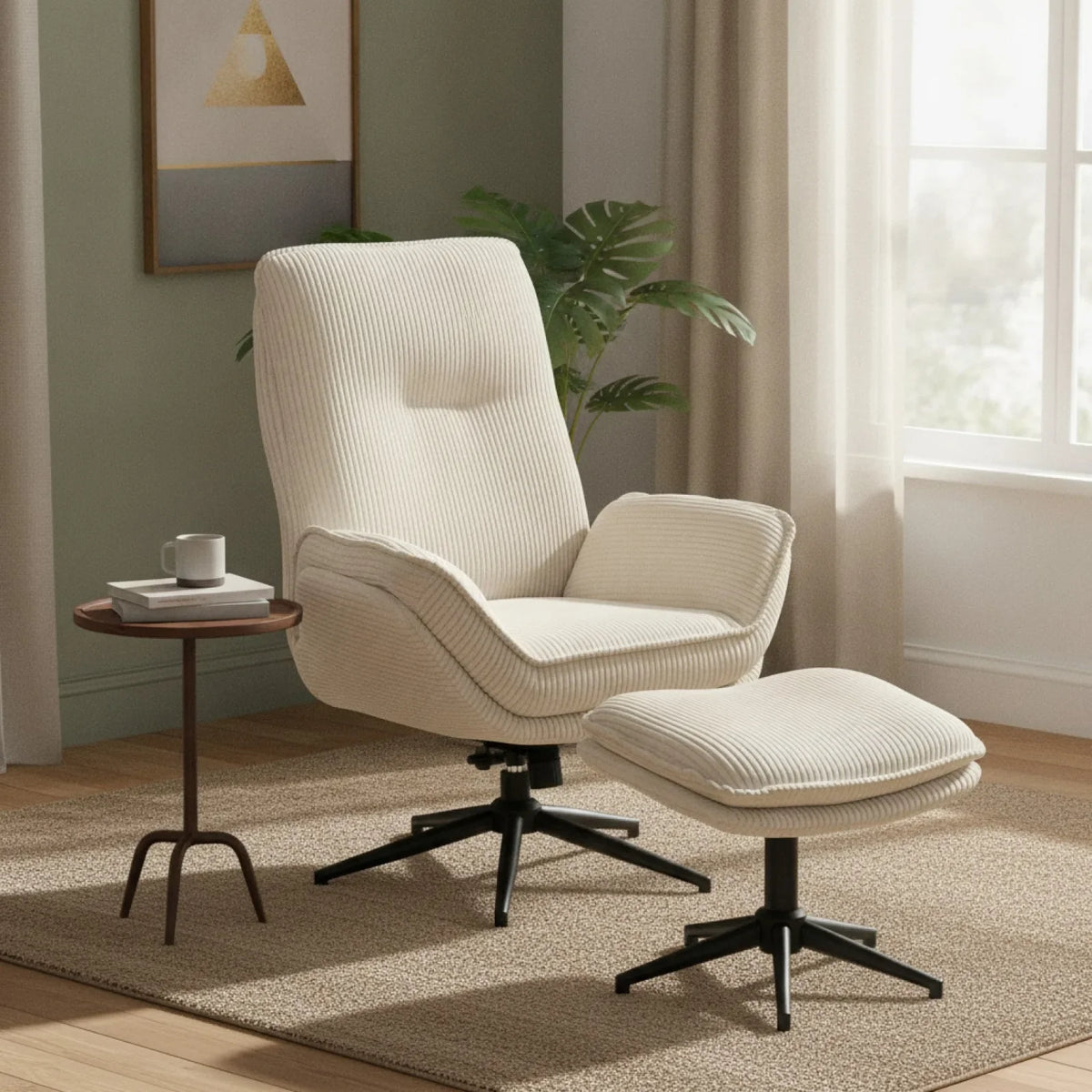 Fauteuil Salon Pivotant Velours Beige HOMCOM