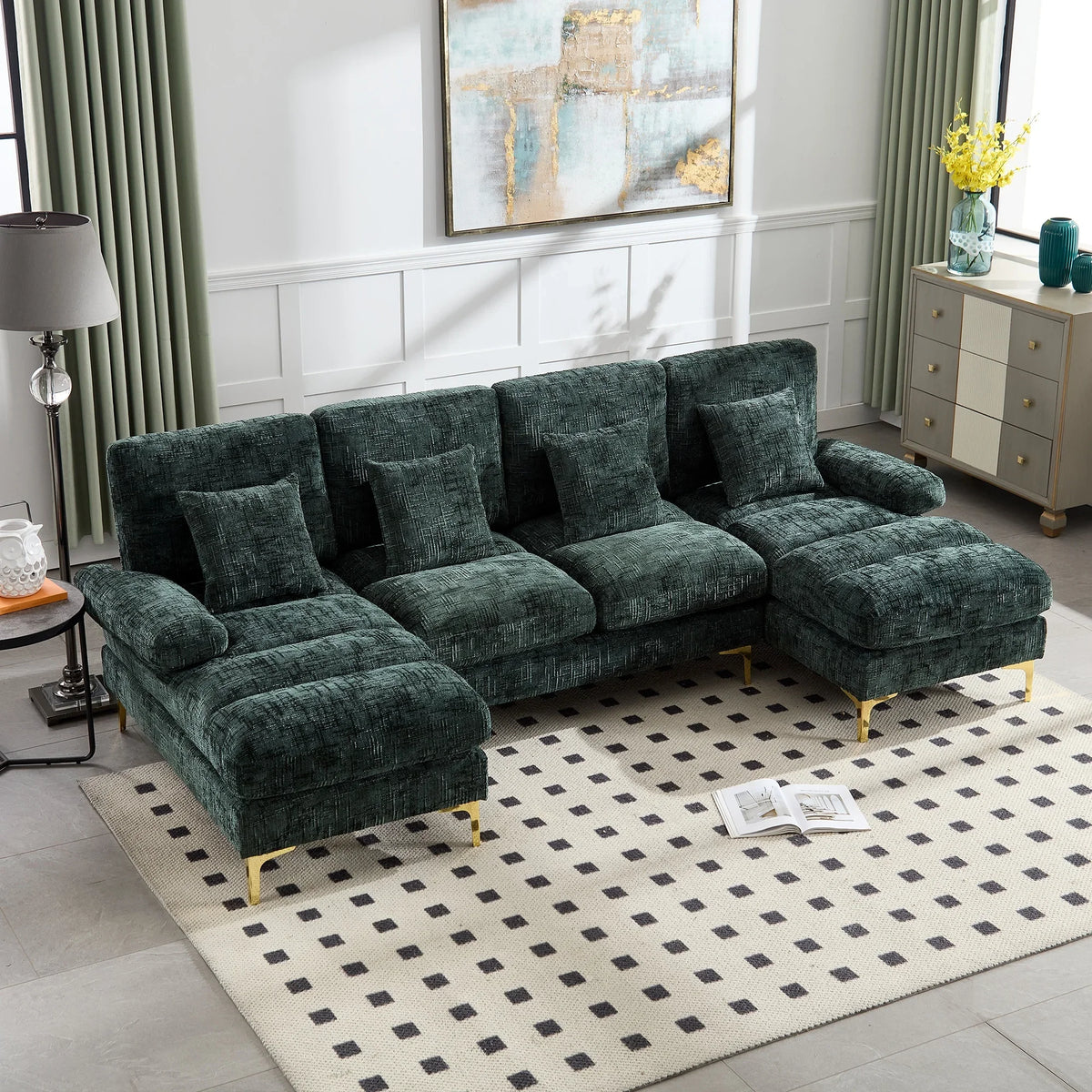 Canapé d'angle U Chenille Confortable