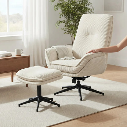 Fauteuil Salon Pivotant Velours Beige HOMCOM