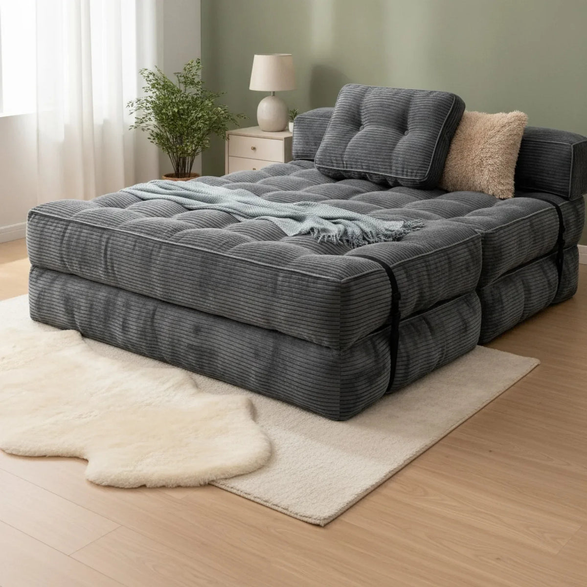 Canapé-lit Pliable 2-en-1 Confort Gris Clair