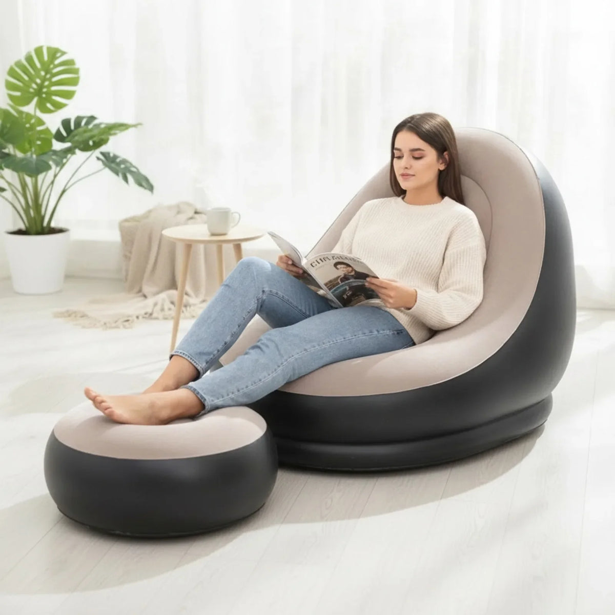Canapé Gonflable Paresseux avec Tabouret