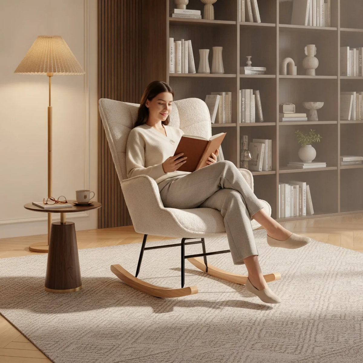 Fauteuil à bascule Anajqaqia Velours Teddy Beige