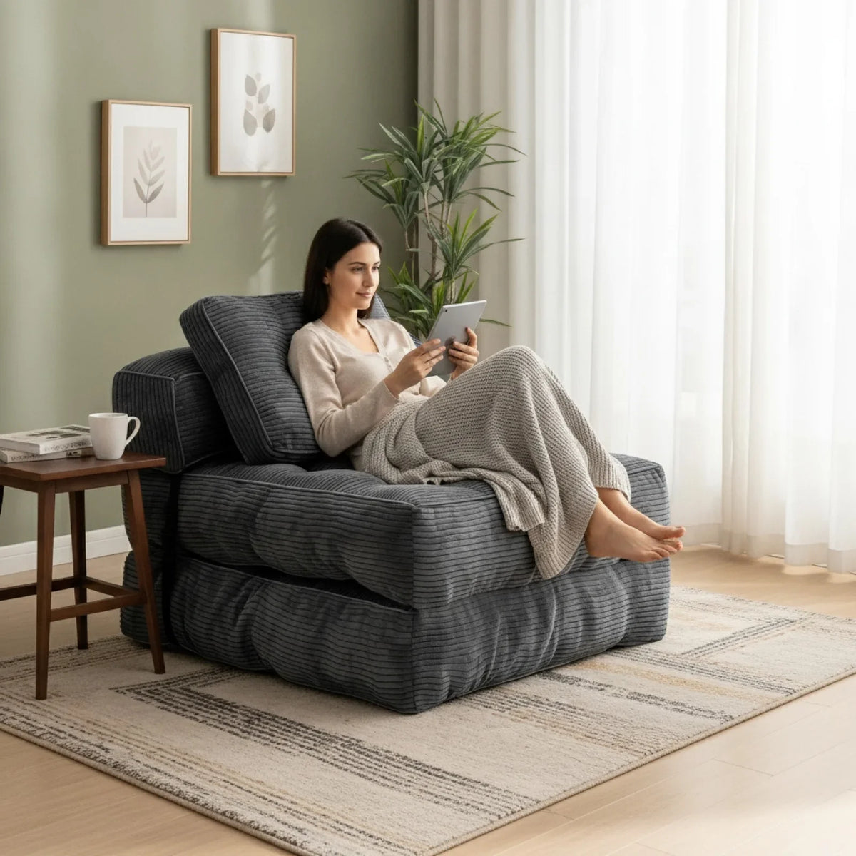 Canapé-lit Pliable 2-en-1 Confort Gris Clair