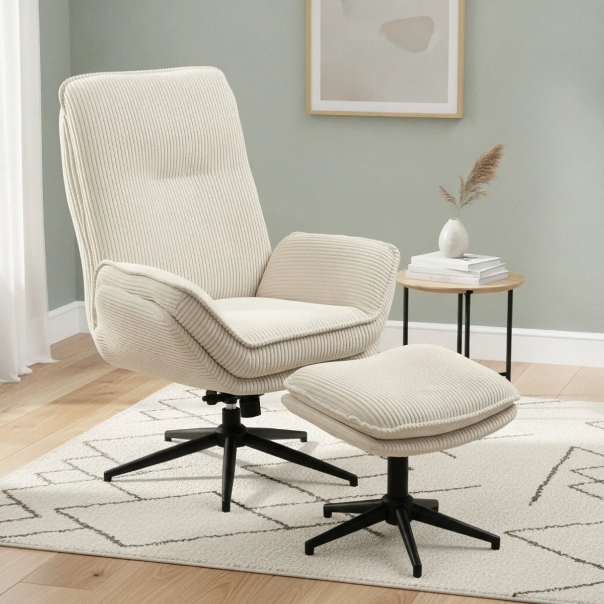 Fauteuil Salon Pivotant Velours Beige HOMCOM